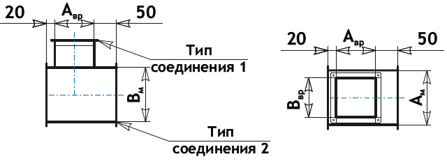 Адаптер прямоугольный оцинкованный для вентиляции