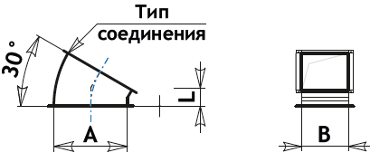 Отвод угловой прямоугольный из оцинкованной стали эскиз