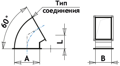 Схема отвод угловой прямоугольный для вениляции