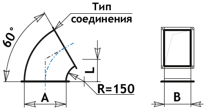 Схема отвод радиусный прямоугольный 60