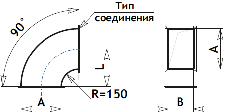 Схема отвод радиусный прямоугольный 90